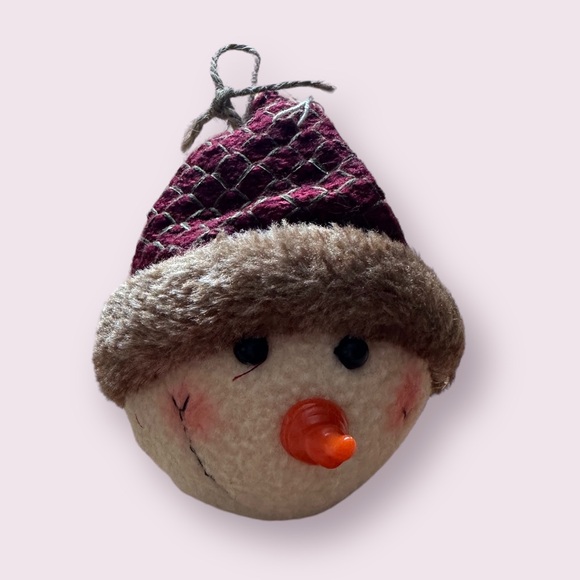 Snowman Face Holiday Christmas Tree Ornament Carrot Nose And Hat 6” Tall - Picture 1 of 6
